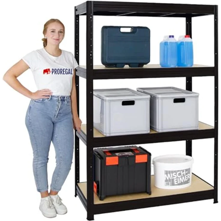 PROREGAL Schwerlastregal Dino 180x120x60 cm Fachlast 600kg Schwarz, Garagenregal, Lagerregal, Steckregal, Kellerregal – Bild 3