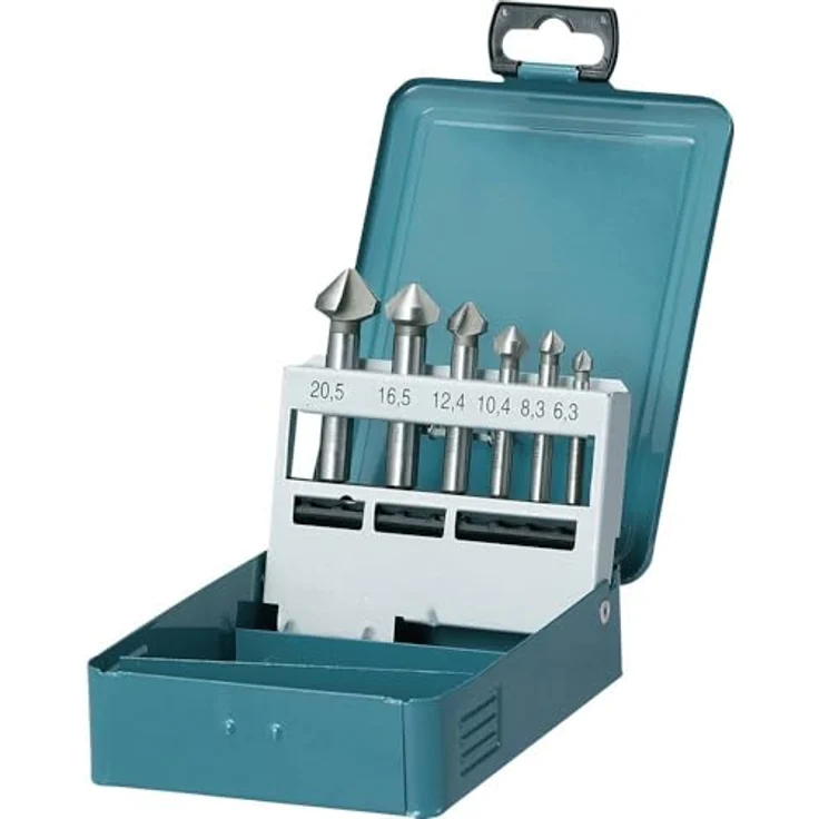 Makita D-42204 Kegelsenker-Set, 6-teilig in Metallkassette, 90° Schneiden, Ø 6,3 - 20 mm, HSS-Stahl, für Metall, NE-Metall und Holz, DIN335, Rundschaft – Bild 1
