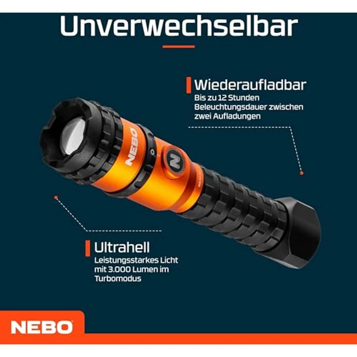 NEBO Master Series FL3000, Taschenlampe mit 3000 Lumen, 5 Lichtmodi, wiederaufladbar & wasserdicht, Camping & Wandern Zubehör – Bild 3