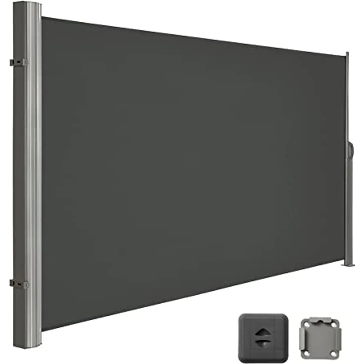 LARMNEE Alu-Seitenmarkise, ausziehbar 180 x 400 cm, Sichtschutz und Sonnenschutz, blickdicht, dunkelgrau – Bild 1