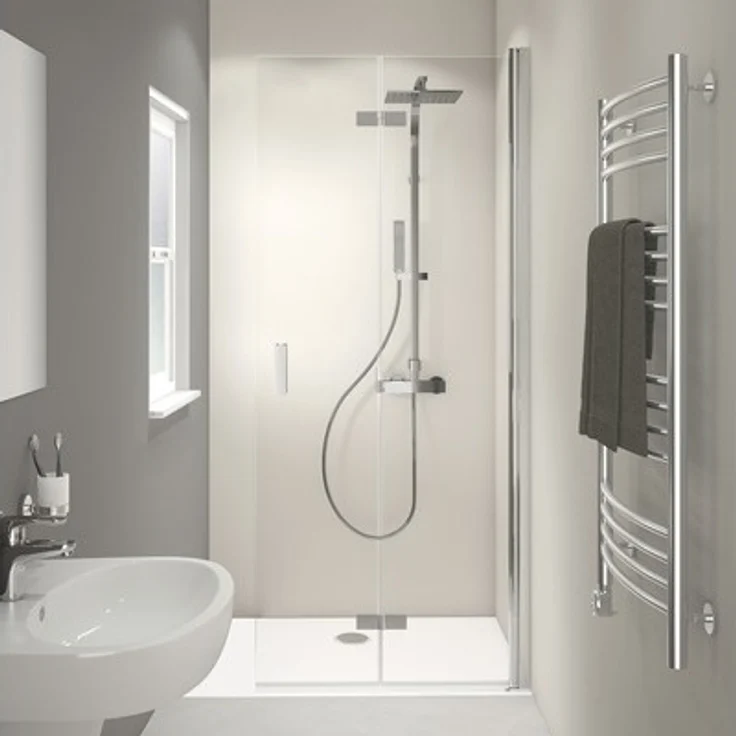 Breuer Panorama Walk In Drehfalttür 140 cm, Anschlag rechts, ESG Sicherheitsglas, Dekor Intima, Profilfarbe chrom