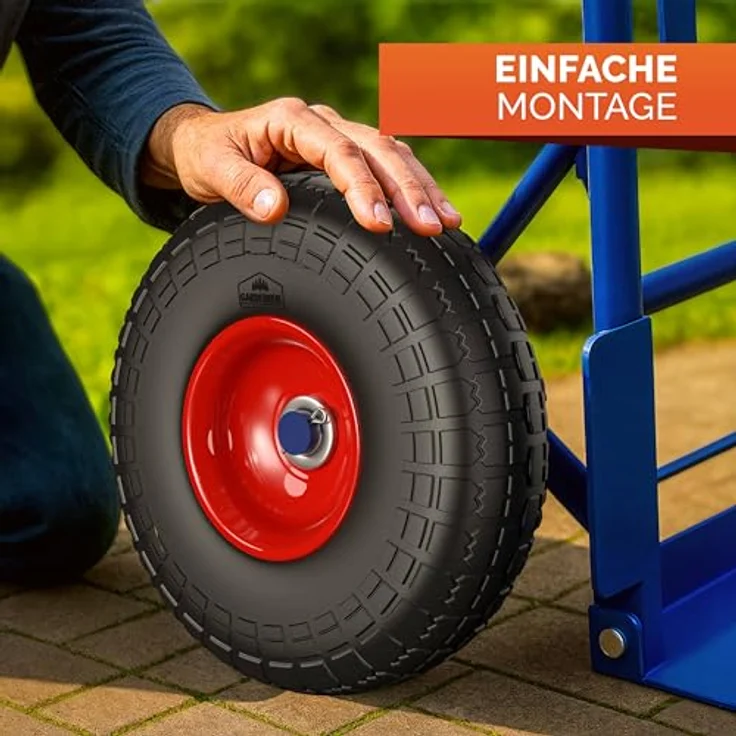 Gardebruk Sackkarre Ersatzrad 2er Set, pannensichere PU Reifen mit pulverbeschichteten Stahlfelgen, schwarz/rot, bis 200 kg belastbar – Bild 8