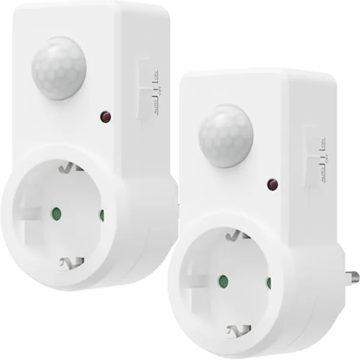 Oktaplex lighting Bewegungsmelder Sia, Steckdose mit PIR Sensor, 9 m Reichweite, 120 Grad Erfassung, 3 Betriebsmodi, weiß (2-St)