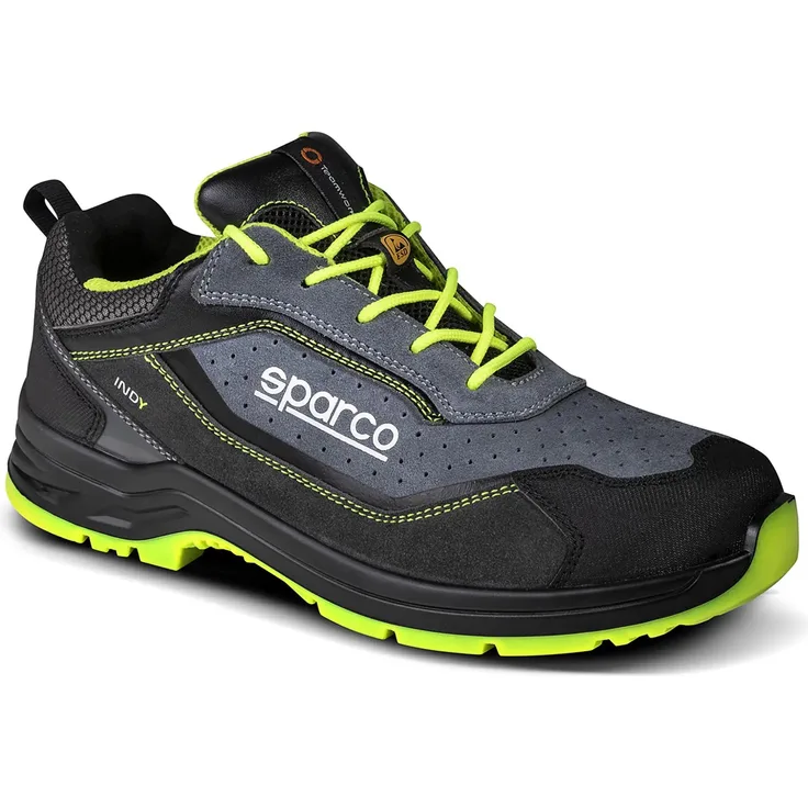 Sparco Indy, Industrieschuh Unisex für Erwachsene, Sicherheitsklasse EN ISO 20345:2022, Grigio Scuro Giallo Fluo, Größe 45 EU