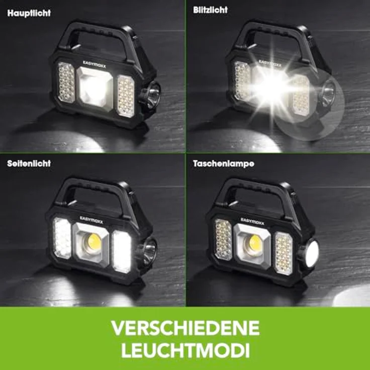 EASYmaxx LED Taschenlampe Solar-Arbeitsleuchte 3 in 1, COB-Strahler, dimmbares Seitenlicht, USB-C und Solarpanel, ideal für Outdoor und Camping – Bild 5