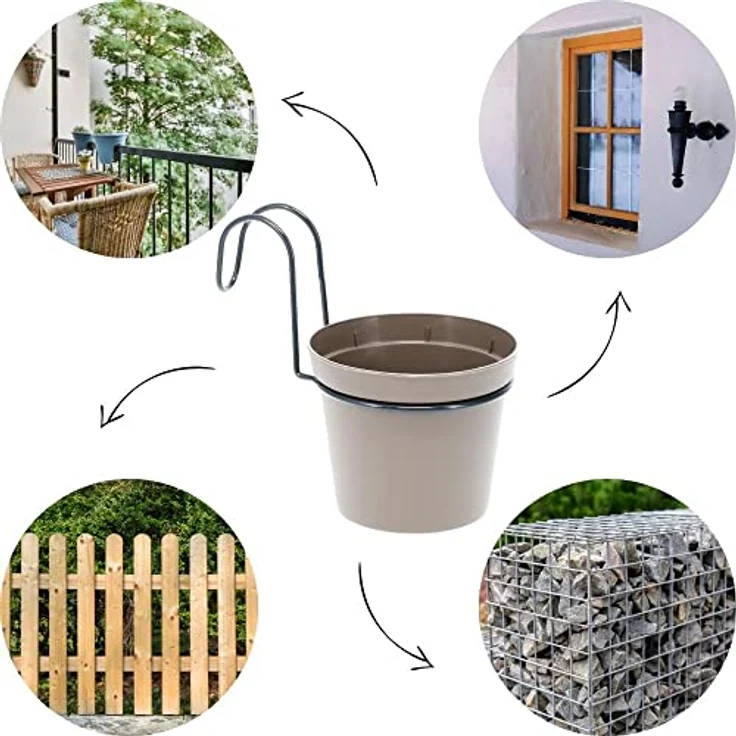 GarPet 4 x Hängetopf Blumentopf Pflanztopf Set mit Halterung Metall Wandhalterung Haken Aufhängung innen außen Pflanzenhänger Kunststoff – Bild 3