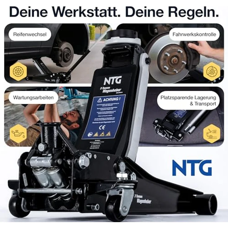 NTG Hydraulischer Wagenheber, Rangierwagenheber 3t mit Doppelkolben-Schnellhub, Hubbereich 85-485mm, inkl. 2 Gummipads und magnetischer Ablagefläche – Bild 6
