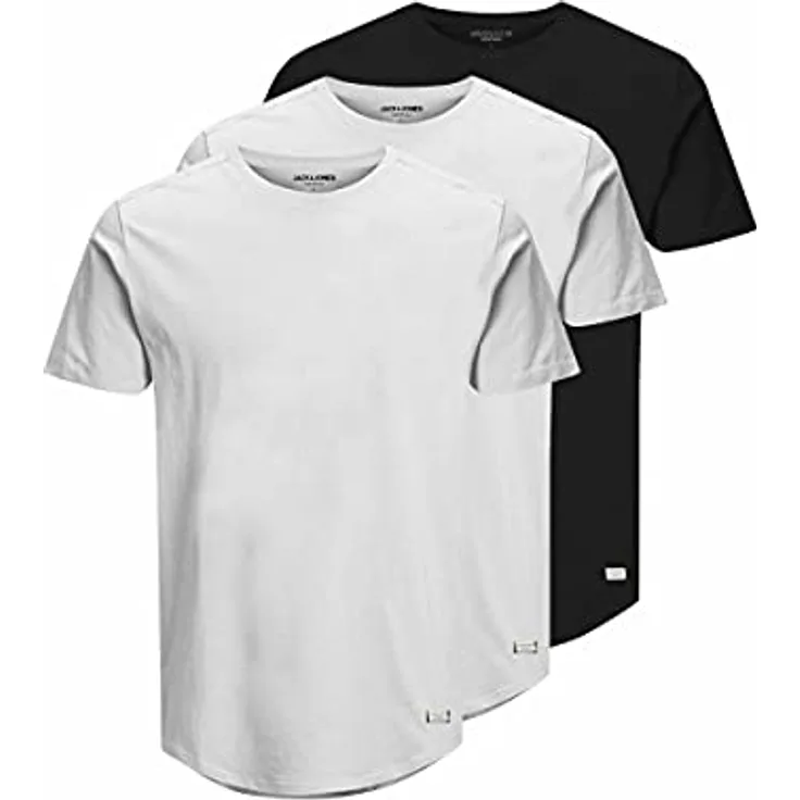 Jack & Jones Noa, Herren Shirt im 3er-Pack, kurzärmelig, Rundhalsausschnitt, weiss und schwarz, Größe L