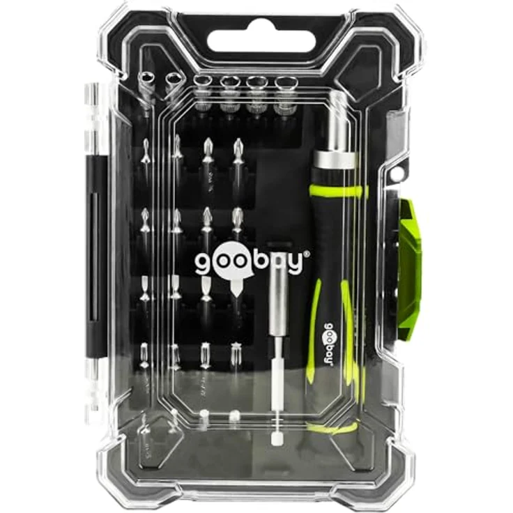 goobay Schraubendreher-Set, 26-teiliges Präzisions-Werkzeugset mit Ratschen-Schraubenzieher, S2-Stahl-Bits und Aufbewahrungsbox – Bild 1