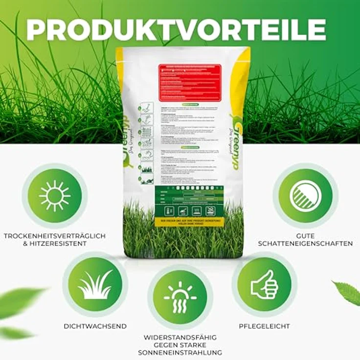 Greenyp® Sunny, dürreresistenter Trockenrasen, schnellkeimend, 30kg für 1200m², ideal für sonnige und trockene Böden – Bild 2