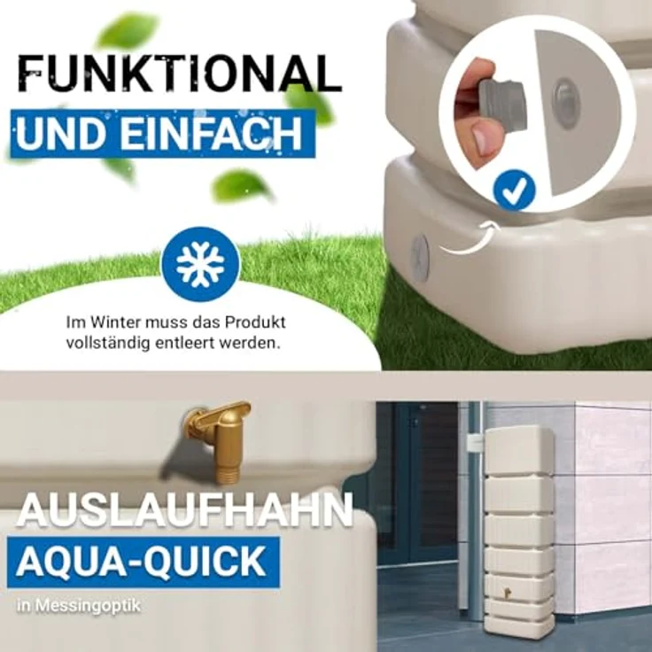4rain Slim Wandtank sandbeige Regentonne, 350 Liter, UV-stabil, made in Germany – Bild 5