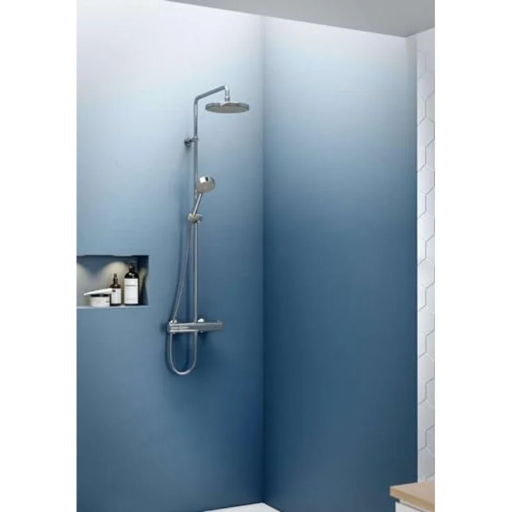 Hansa Micra Duschsystem mit Thermostat, Wandmontage, 200 mm Kopfbrause, chrom, Sicherheitsverriegelung, Temperaturregelung, Anti-Kalk-Technologie – Bild 3