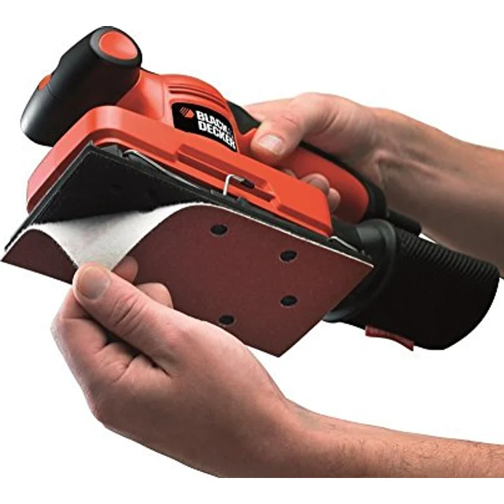 Black+Decker Schwingschleifer, Schleifmaschine (hoher Kreisdurchmesser, für große Flächen, ergonomischer Softgriff, integrierter Staubfangsack, Schleifpapier, versiegelter Schalter) KA320EKA – Bild 6