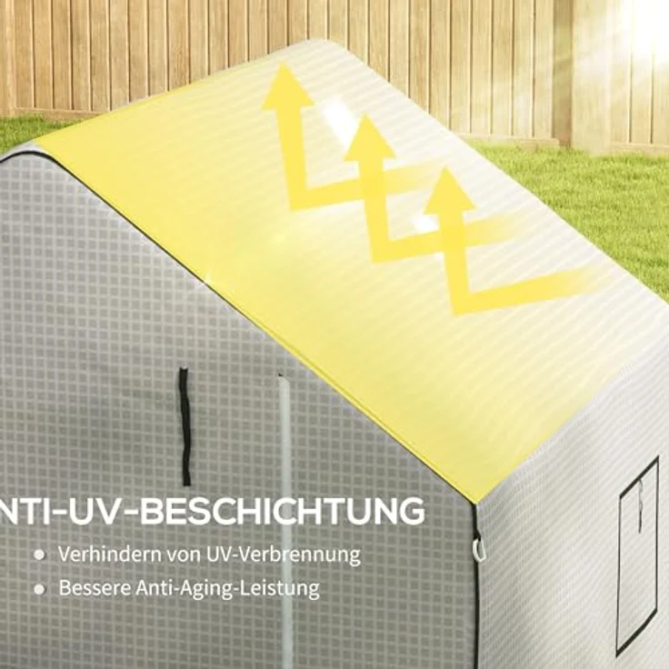 Outsunny Ersatzfolie Gewächshausfolie mit UV-Schutz, Seitenfenster, Rolltür, PE-Folie für Tomatenhaus, Treibhaus, Weiß, 140 x 143 x 190 cm – Bild 4