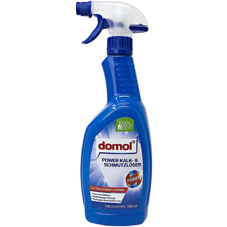 Domol Power Sanitärreiniger, Kalk- und Schmutzlöser 750 ml, blau mit praktischem Sprühkopf