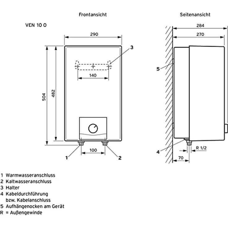 Vaillant eloSTOR VEN 10/7-5 O plus, Übertisch Warmwasserspeicher, 5 Liter Niederdruckspeicher, Elektro-Kleinspeicher, 230 V, modernes Design, energiesparend – Bild 5