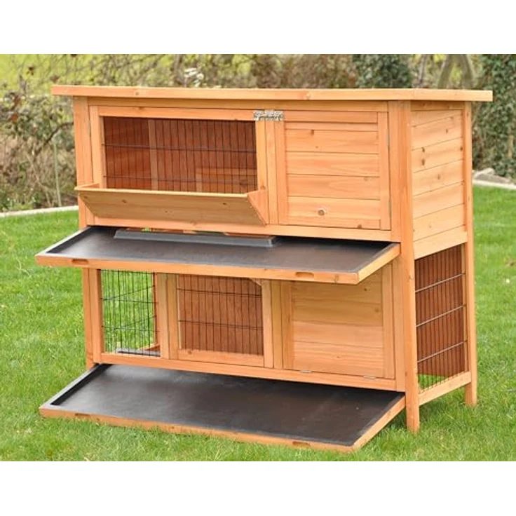 nanook Kaninchenstall Bommel Natur, mit Heuraufe, wetterfest, 122 x 50 x 103 cm – Bild 4
