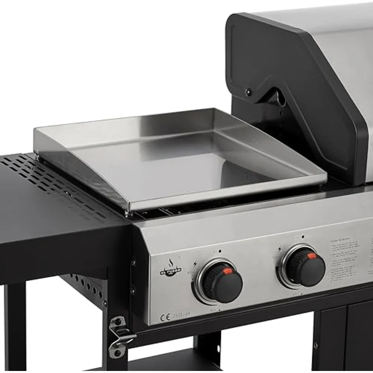 El Fuego Kombigrill "BOSTON" | 3-in-1 Gas, Pizza & Plancha-Grillplatte | Grill BBQ, inkl. Gasschlauch und Druckminderer, Gusseisen Grillrost, mit Thermometer und großen Seitenablagen | AY0 – Bild 4