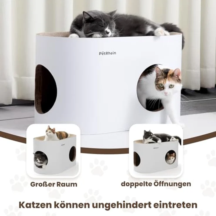 PetRhein Mehrzweck-Kratzbrett für Katzen, Großraum-Katzennest, Kratzpappe 64 x 35 x 36cm, Weiß – Bild 3