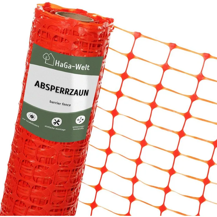 HaGa-Welt Absperrzaun 1,2m orange, Bauzaun 120g/m² für Baustellen, 50 Meter Länge, witterungsbeständig