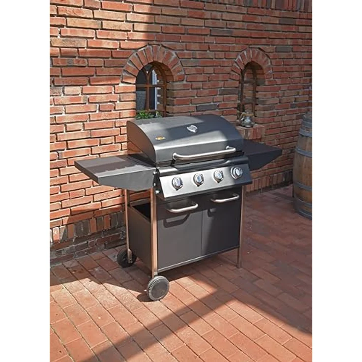 DELUKE Gasgrill COMMI, Schwarz Stahl, Grillwagen mit Piezo-Zündung und 2 Ablagen – Bild 2