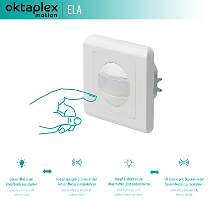 Oktaplex Ela 2er Set Bewegungsmelder Unterputz 160° Infrarot-Sensor 9m Reichweite 230V Hohlwanddose weiß mit Dämmerungssensor – Bild 3