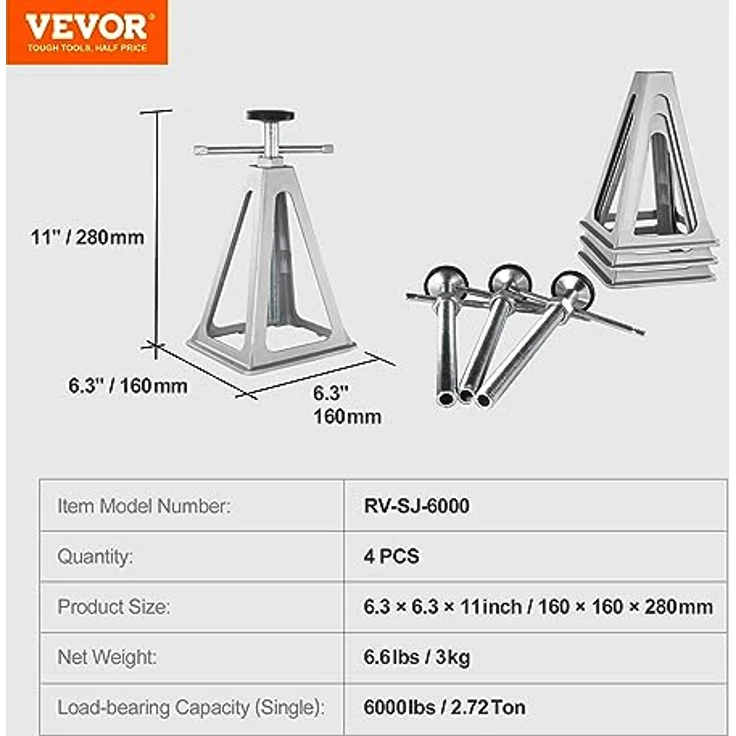 VEVOR 4-teilige Aluminium Stapel-Wagenheber, Rangierwagenheber 2,72 t Tragkraft, Höhenverstellbar 280–435 mm, ideal für Wohnmobile und Anhänger – Bild 7