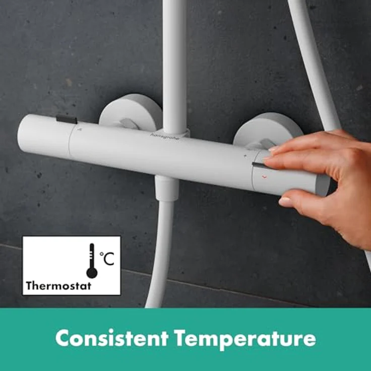 hansgrohe Pulsify S Puro Duschsystem 260, 1jet, Ecostat Fine, Wandmontage, mit PowderRain und schwenkbarem Brausearm – Bild 4