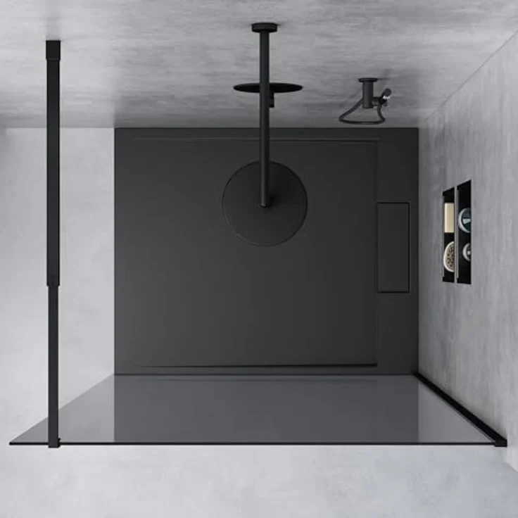 Mai & Mai Duschwand Bremen Schwarz Profil mit Nano Glas, Einscheibensicherheitsglas, Design Walk-In Duschabtrennung, variabler Wandabstand 70-120cm, einfache Montage – Bild 4