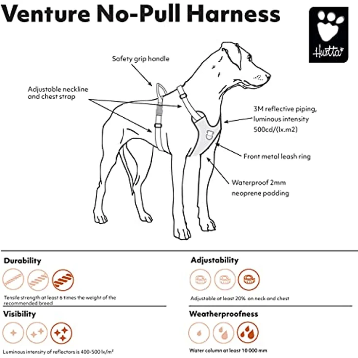 Hurtta Venture No-Pull Geschirr für kleine Hunde, reflektierend, verstellbar, wasserdicht, Coral Pink 35-40 cm – Bild 4