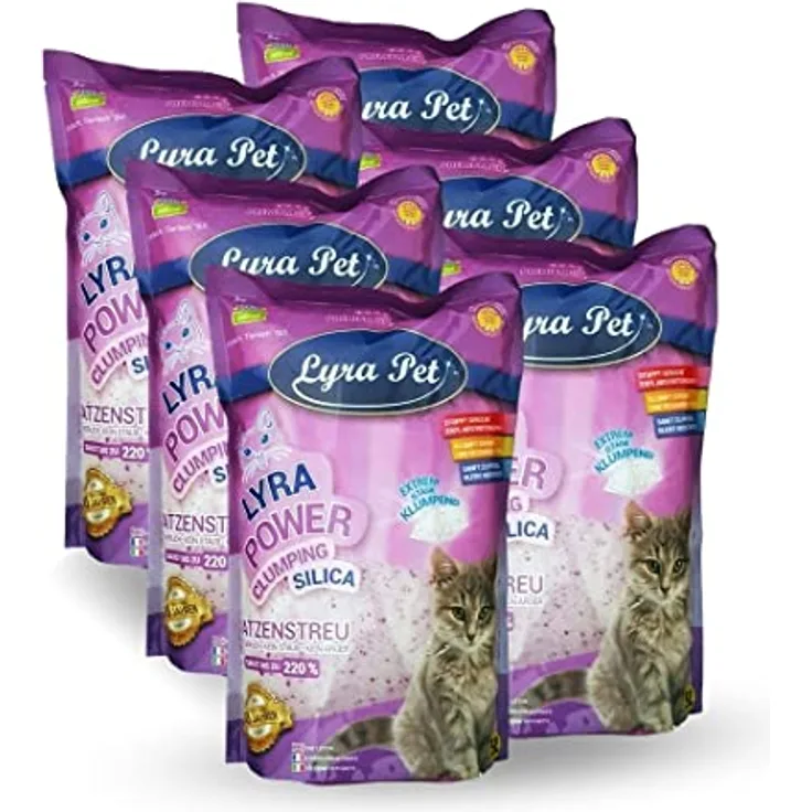 Lyra Pet® | 6 x 5 L = 30 L Lyra Power Clumping Silica Silikat Katzenstreu | Stark Klumpend | Saubere Wohnung | Neutralisiert den Geruch | Staubfrei | Sparsam im Gebrauch | Nachfüllen statt Neufüllen