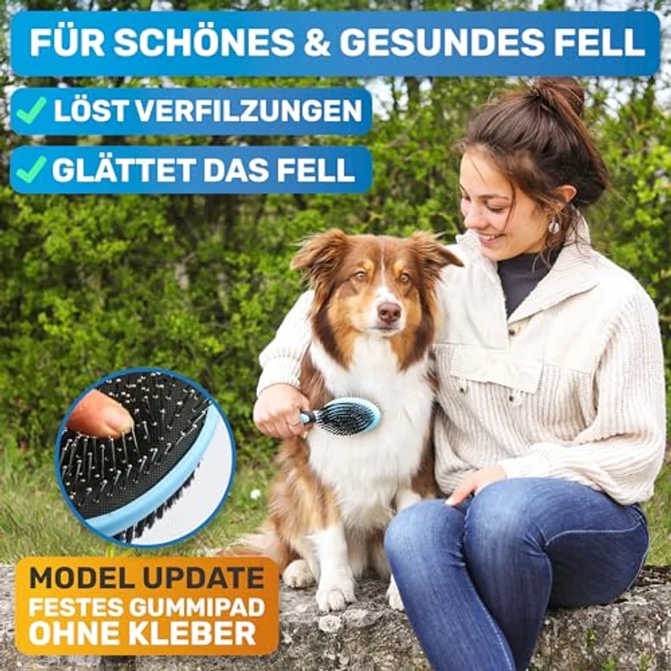 BluePet "DoppelDecker" 2in1 Hundebürste für Langhaar & Kurzhaar - Auch für Welpen & Katzen - Glätten, Entwirren, Ausbürsten - Allround-Talent für die tägliche Fellpflege – Bild 2