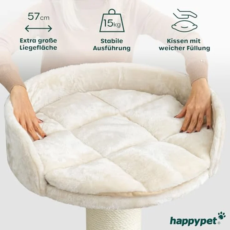 HAPPYPET Premium Kratzbaum Grosse Katzen Stabil 'Cooper' – Katzenbaum, Kletterbaum, für Maine Coon, Natursisal, Dicke Stämme mit 20 cm, 150 cm Hoch, Creme - Preisvergleich – Bild 3