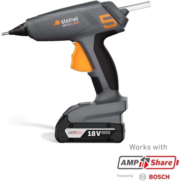 Steinel PRO MobileGlue 5011 AMP, Akku-Heißklebepistole mit 2 Temperaturstufen, 20 g/min Fördermenge, kompatibel mit 18V BOSCH AMPShare Akku-System – Bild 3