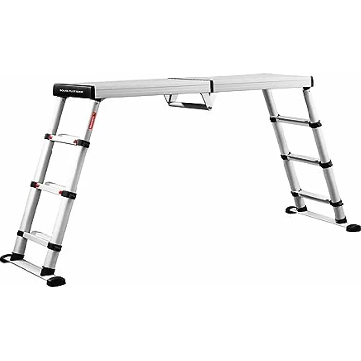 PROREGAL Teleskop-Arbeitsplattform Solid Line | 4 Stufen | Leiter, Teleskopleiter, Trittleiter, Bockleiter, Sprossen-Doppelleiter | Hochwertige Teleskopleiter in Schwarz