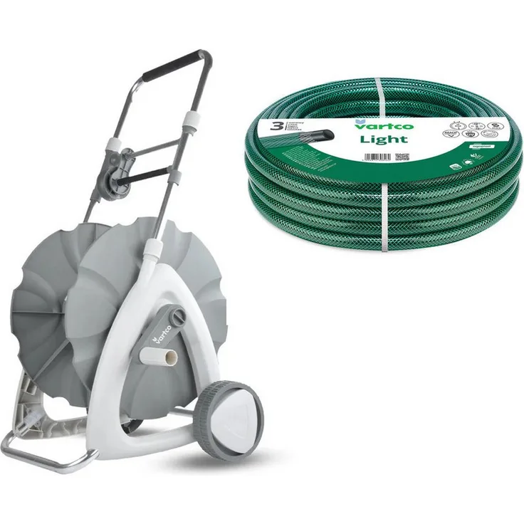 Vartco Schlauchwagen Light-Schlauchsatz 1/2'' 30 m, UV-beständig und algenbeständig mit verstellbarem Griff und stabiler Konstruktion