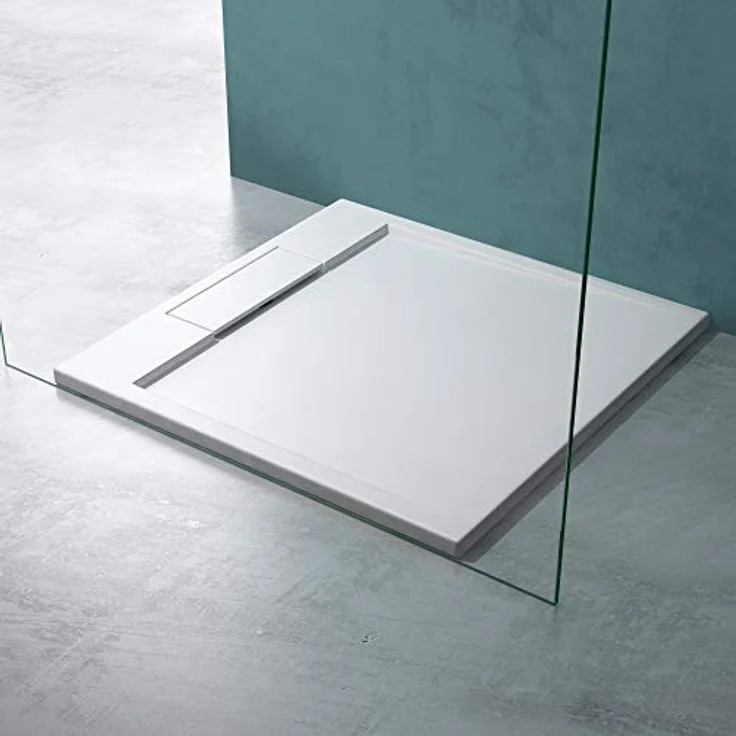doporro® Duschtasse Duschwanne Geoma04W 90x90x4 flach Mineralgusswanne Rechteck Weiß auch für bodenebene Montage möglich – Bild 5