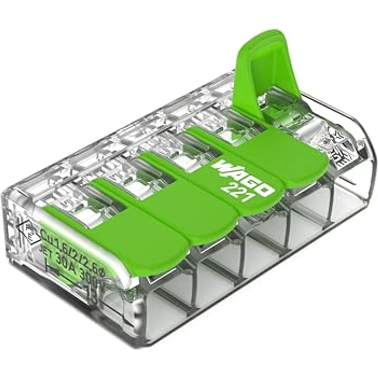 Wago Hebelklemme Green Range 221-425, Verbindungsklemme für 5 Leiter bis 4 mm², transparent, 25 Stk. – Bild 1