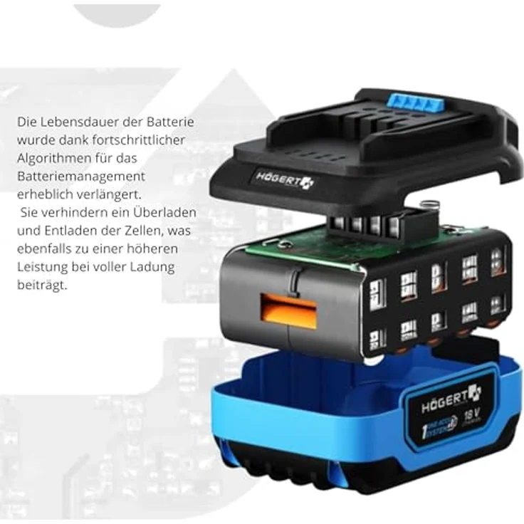Högert Li-Ion 4Ah 18V Akku Ht2E240-A40, leistungsstarker Werkzeugakku mit Ladegerät und hoher Energiedichte – Bild 8