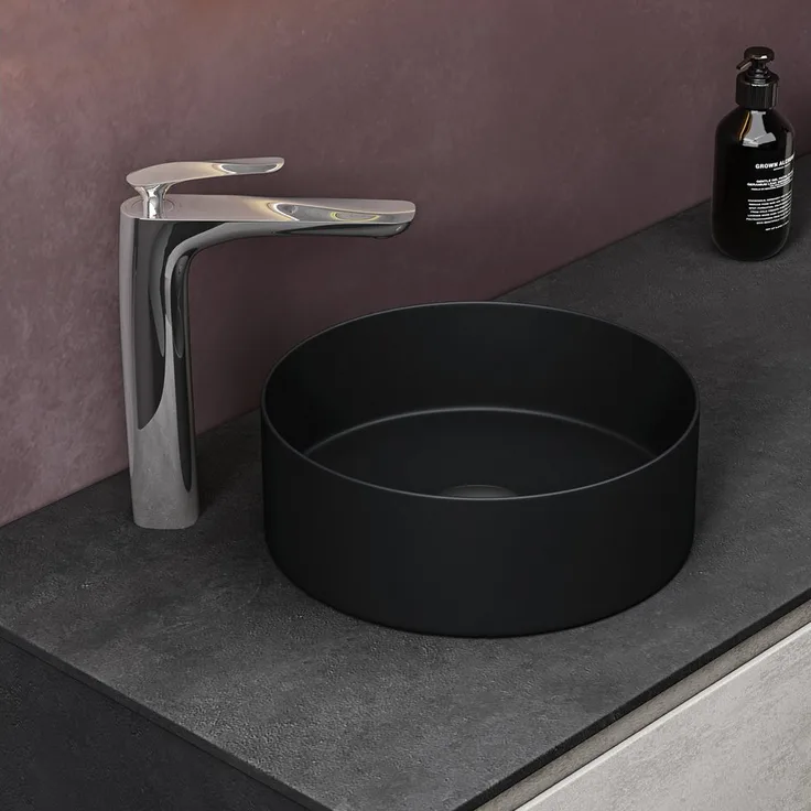 doporro Aufsatzwaschbecken Keramik Waschbecken Rund Gäste-WC Handwaschbecken Brüssel203, edles Stück Keramik mit Lotus-Effekt, weiß