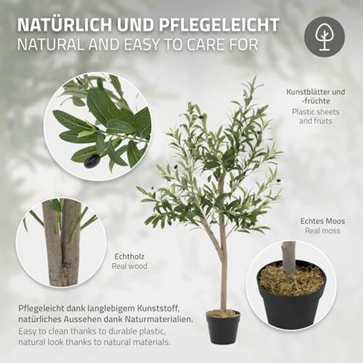 ML-DESIGN Kunstbaum Olive, 120 cm hoch, künstliche Pflanze mit echtem Holzstamm und Stoffblättern für Innen & Außen, dekorativ für Wohnräume und Garten – Bild 4