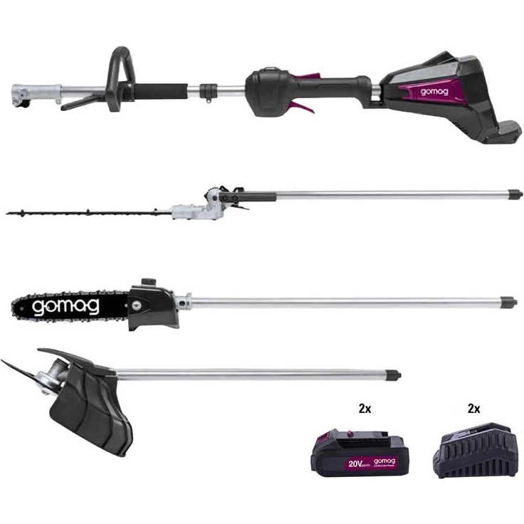 Gomag Garten-Multifunktionsgerät GO-GMG400BL, 4-in-1 Set mit 2x 2,0 Ah Akku und 2x Ladegeräten, ergonomisch und bürstenlos