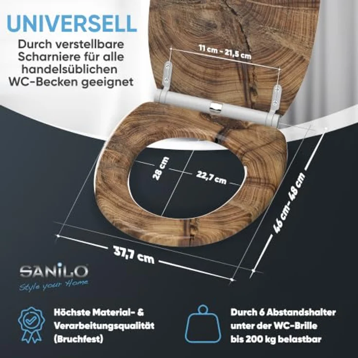 Sanilo WC Sitz Old Tree, Toilettendeckel aus Holz mit Absenkautomatik, antibakterieller Oberfläche und einfachem Montagesystem – Bild 5