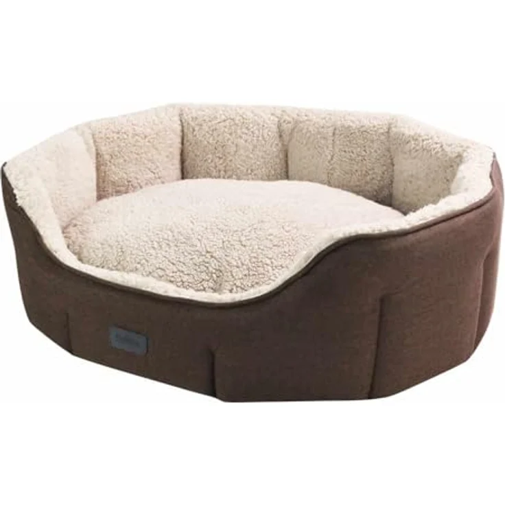 Nobby Komfort Bett oval LICA, braun, kuschelig weiches Material mit Wendekissen und Anti-Rutsch-Beschichtung, 55 x 50 x 21 cm – Bild 1