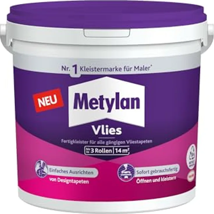 Metylan Vlies Fertigkleister, feuchtigkeitsbeständiger Kleister für Vliestapeten, gebrauchsfertig in beige, 1x3kg