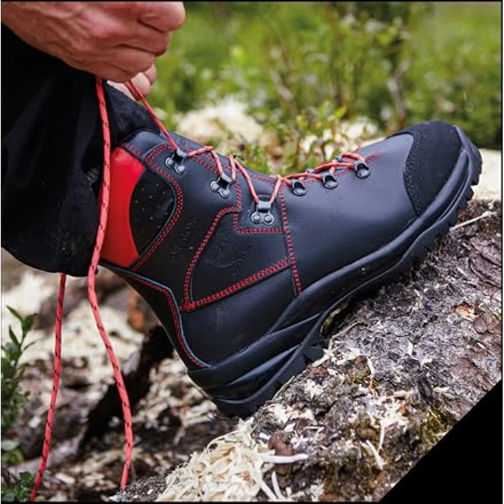 OREGON Schnittschutzstiefel Waipoua, Leder, wasserabweisend, Hitzebeständig bis 300 °C, Schwarz/Rot, Größe 46 – Bild 6
