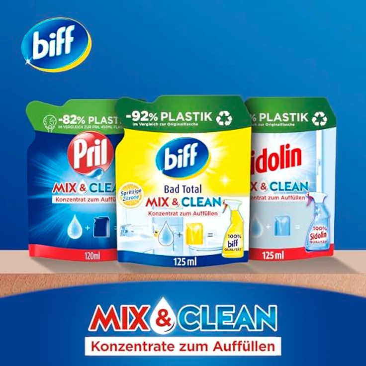 biff Bad Total Mix & Clean Konzentrat Zitrus, 125 ml Badreiniger - kraftvoll gegen Kalk & Verschmutzungen, 92% weniger Plastik, recycelbare Verpackung – Bild 5