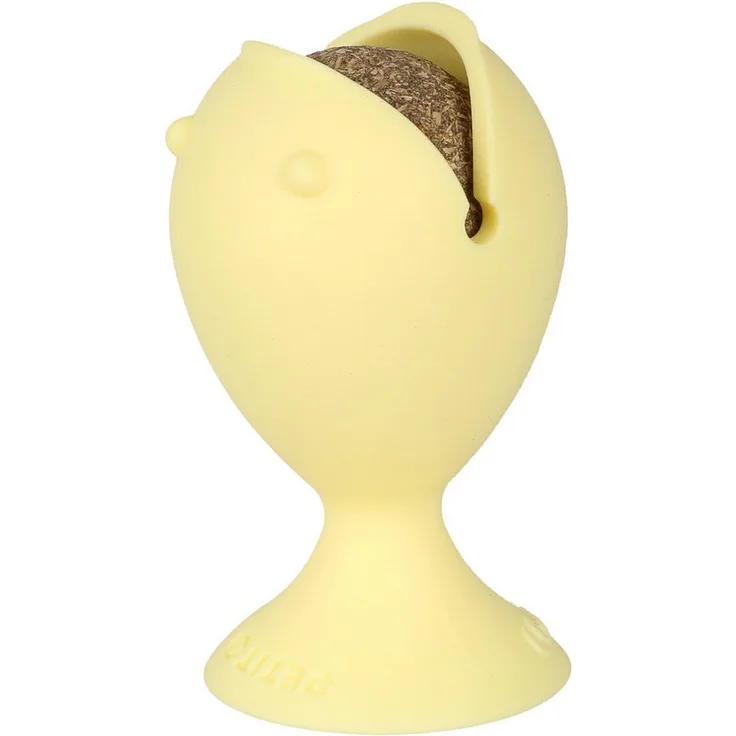 DUVO+ Petit Puffi, Tier-Intelligenzspielzeug mit Katzenminzeball, multifunktional, gelb, spülmaschinengeeignet, 9,5 x 5,5 x 5,5 cm
