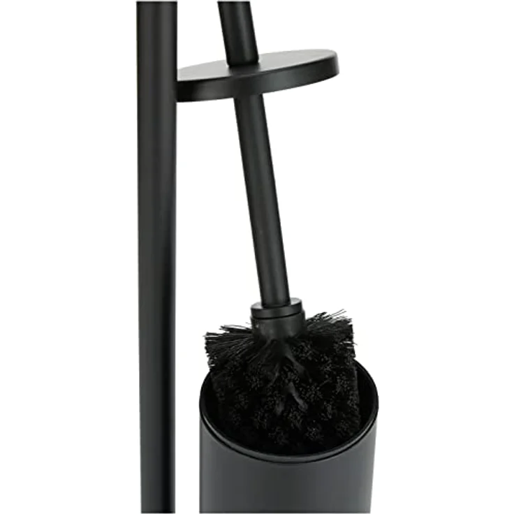 WENKO Stand WC-Garnitur Hella, Ständer für Toilettenpapier & Toilettenbürste, WC-Papierhalter, stehender Rollenhalter inkl. Bürste, Stahl, 15 x 69 x 20 cm, Schwarz matt – Bild 4