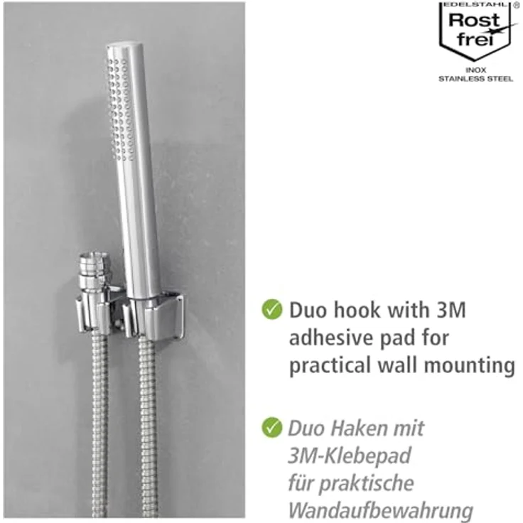 Wenko Duschbrause Waschbeckendusche, praktische Dusche mit 150 cm Edelstahl-Duschschlauch und Antikalk-Noppen, inklusive Easy-Clip-Gleitfunktion und DUO-Haken – Bild 5